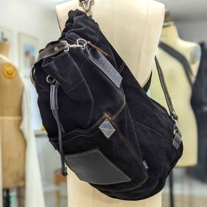 Black Suede Drawstring Backpack - Unbranded
